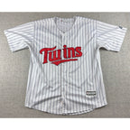 Joe Mauer Minnesota Twins Majestic Cool Base Jersey Mens L MLB Pinstripe #7