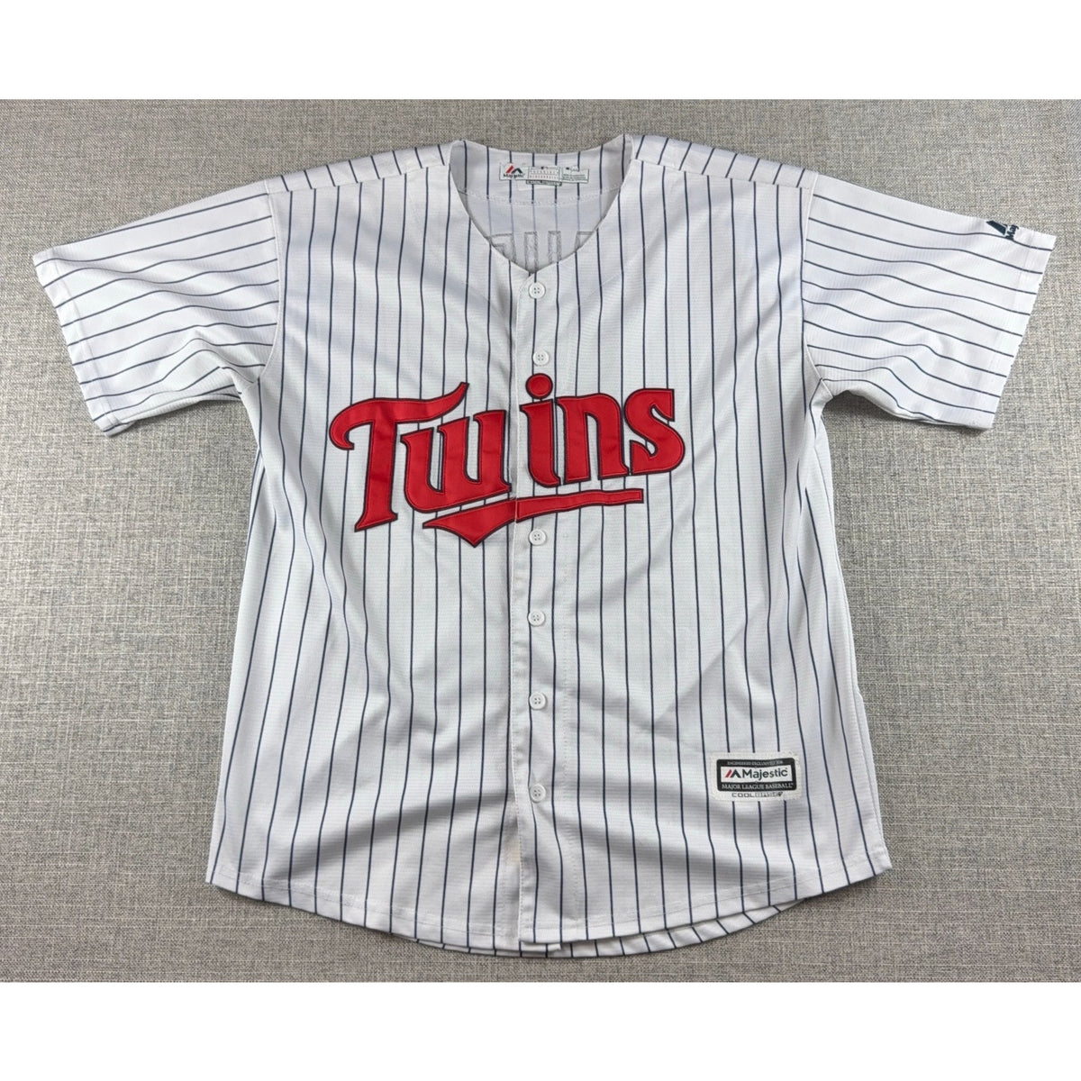 Joe Mauer Minnesota Twins Majestic Cool Base Jersey Mens L MLB Pinstripe #7