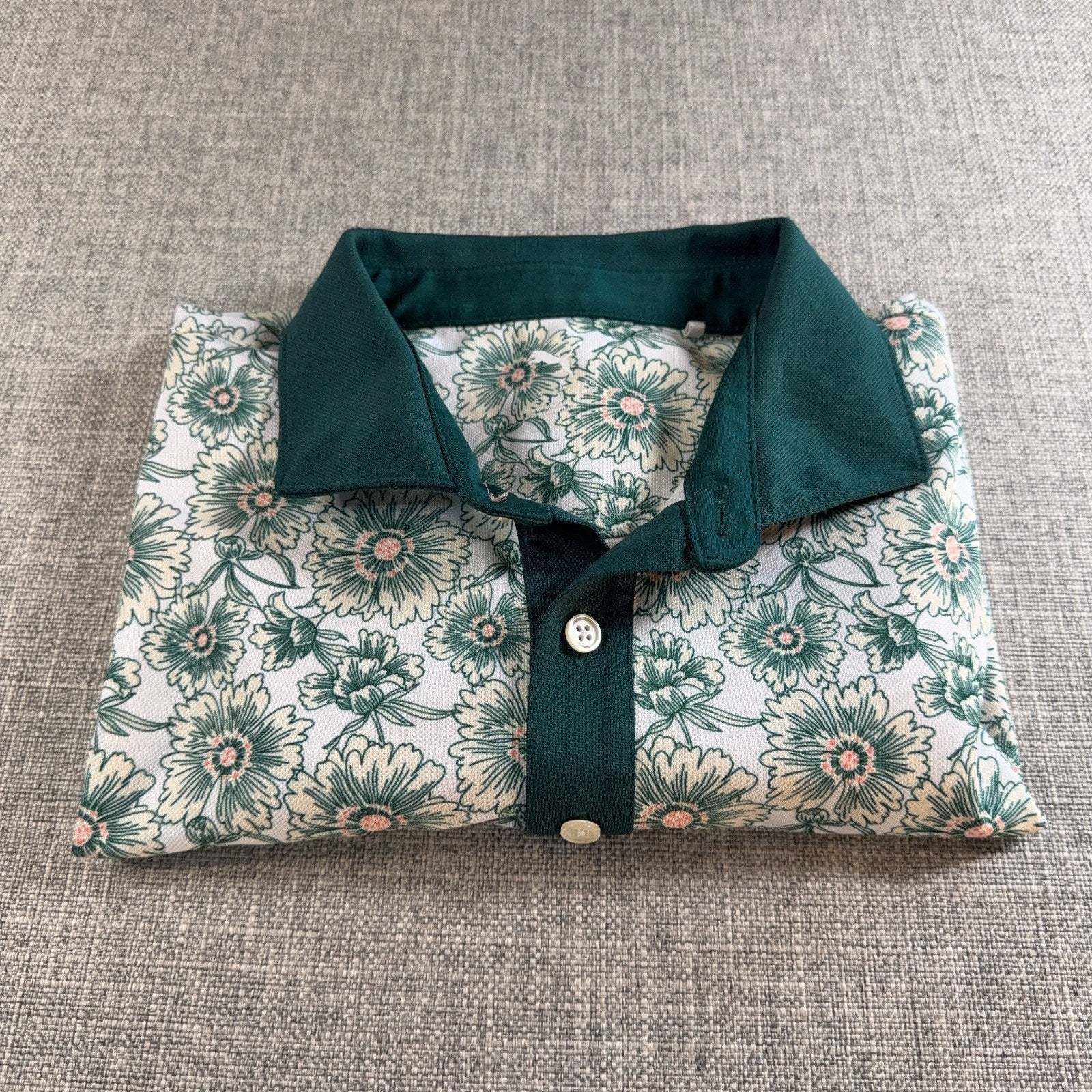PUMA Golf Pique Heirloom Polo Men’s L White Green Floral Performance Shirt