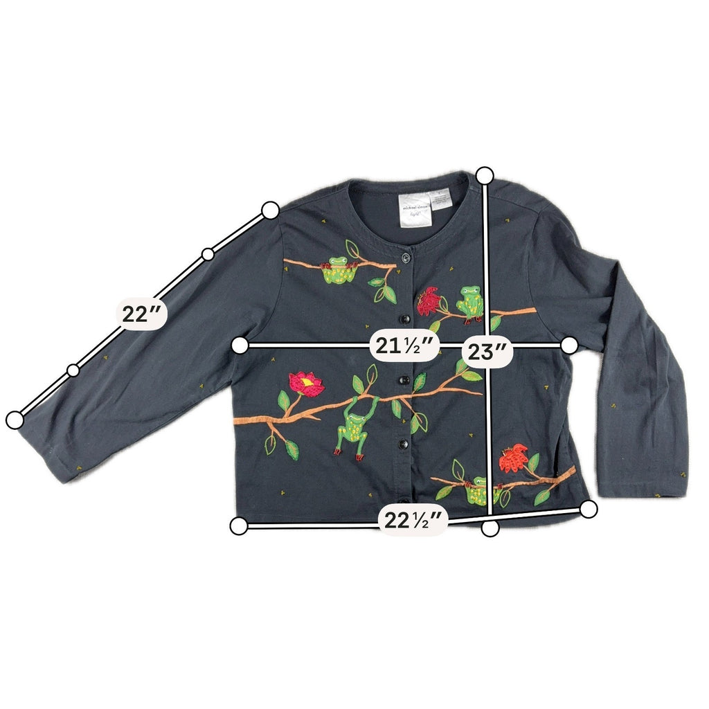 Michael Simon Light Frog Cardigan Womens X Embroidered Beaded Novelty Black
