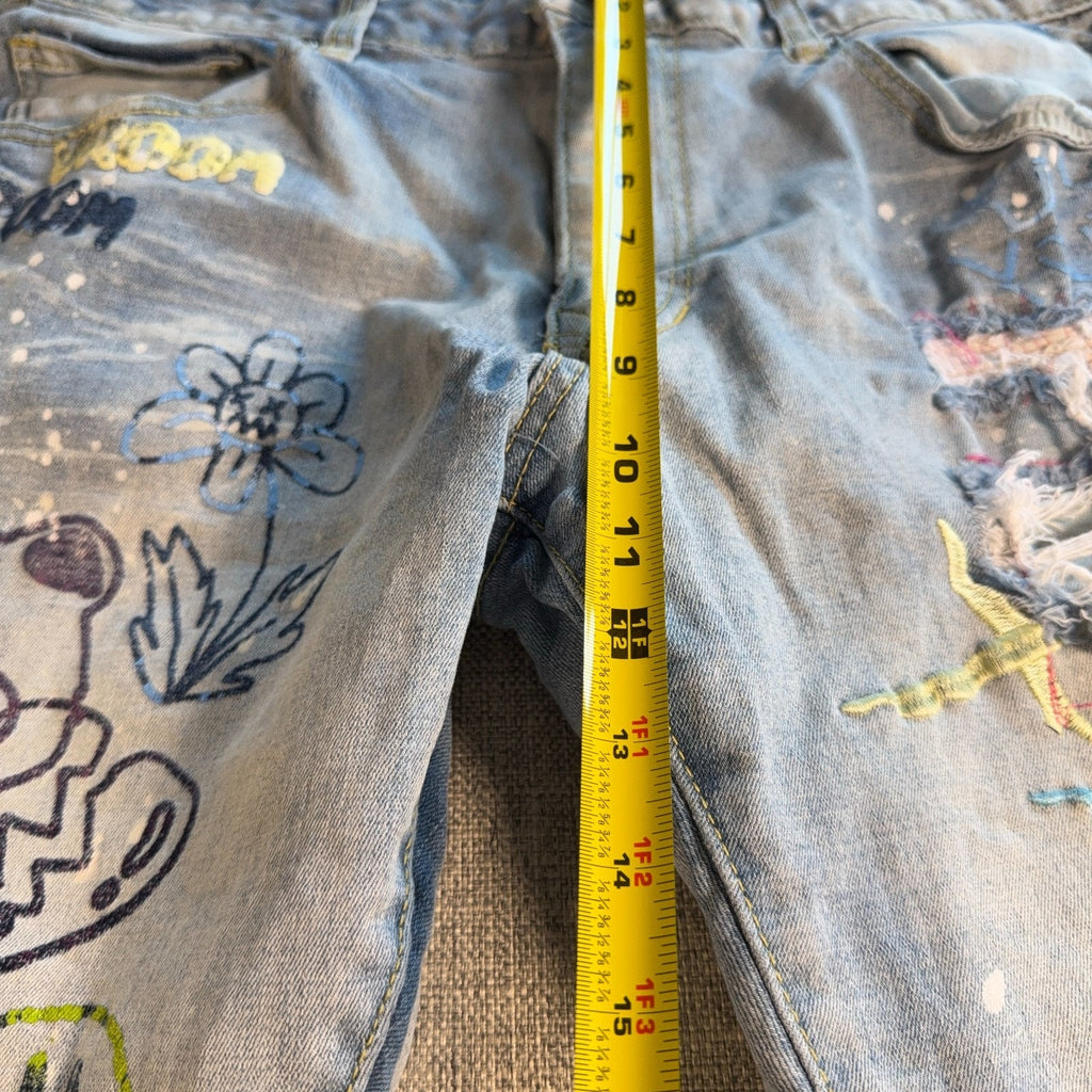 Smoke Rise Jeans Mens 38x34 Graffiti Paint Splatter Distressed Stretch Denim