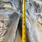 Smoke Rise Jeans Mens 38x34 Graffiti Paint Splatter Distressed Stretch Denim