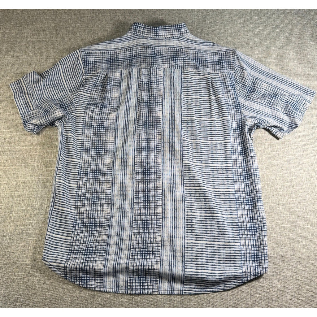 Tommy Bahama Mens Large Silk Camp Shirt Blue White Patchwork Stripe