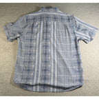 Tommy Bahama Mens Large Silk Camp Shirt Blue White Patchwork Stripe