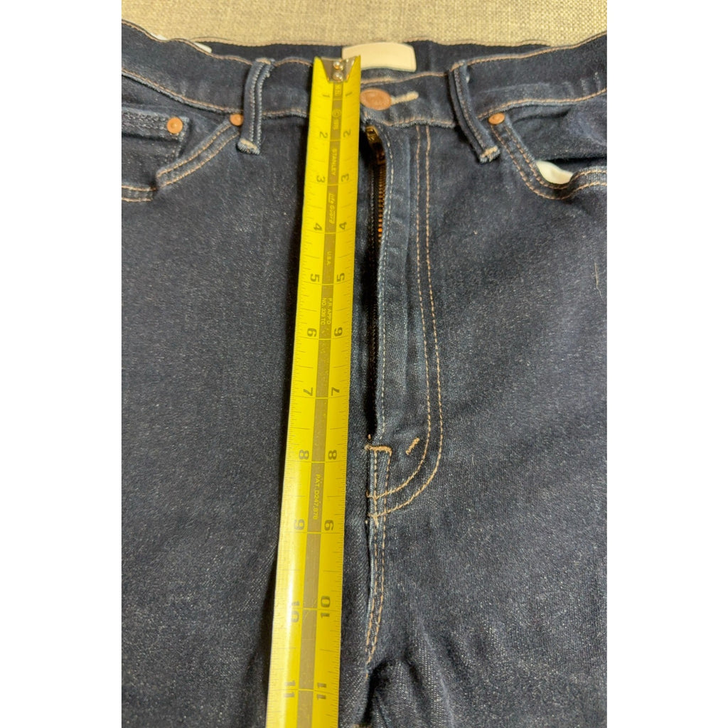 MOTHER The Swooner Crop Fray Jeans Womens 27 Dark Wash High Rise Raw Hem