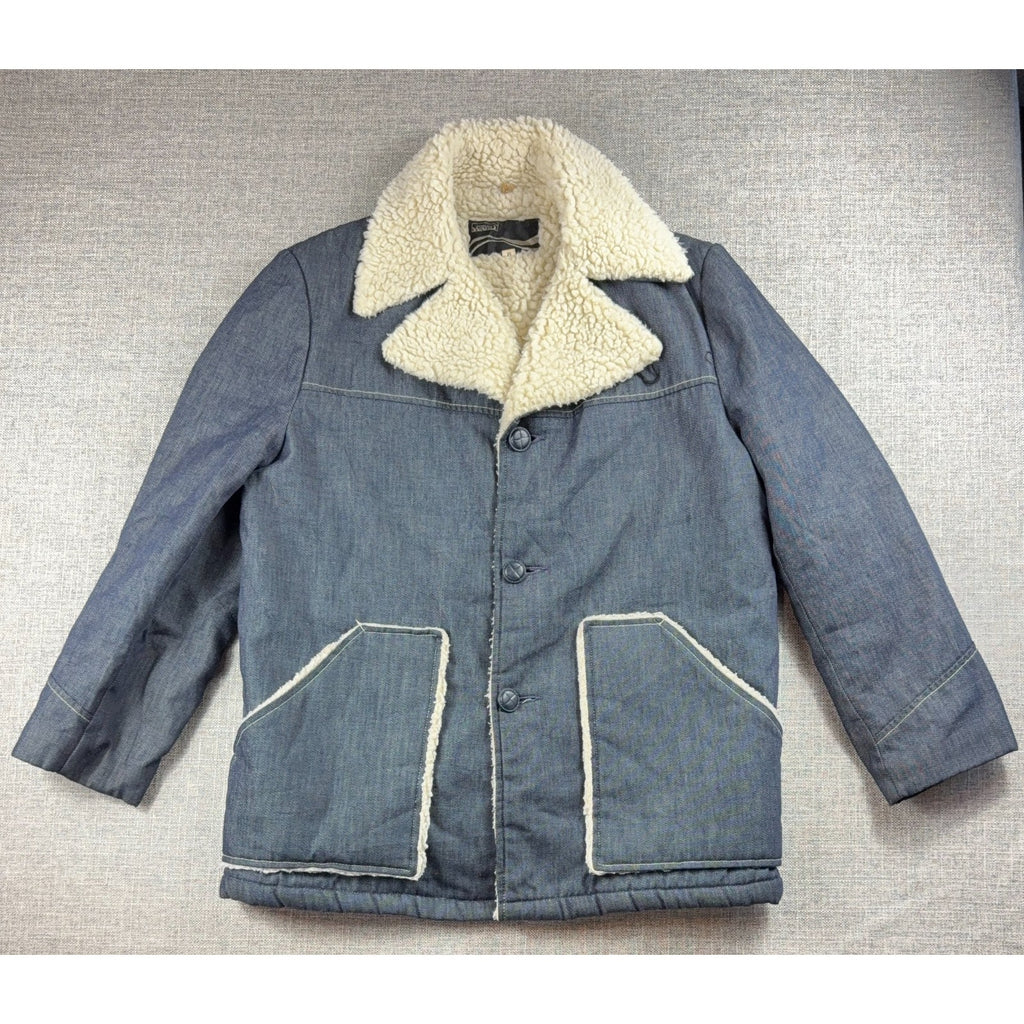 Vintage Montgomery Ward Sherpa Lined Denim Jacket Mens M Western Ranch Coat