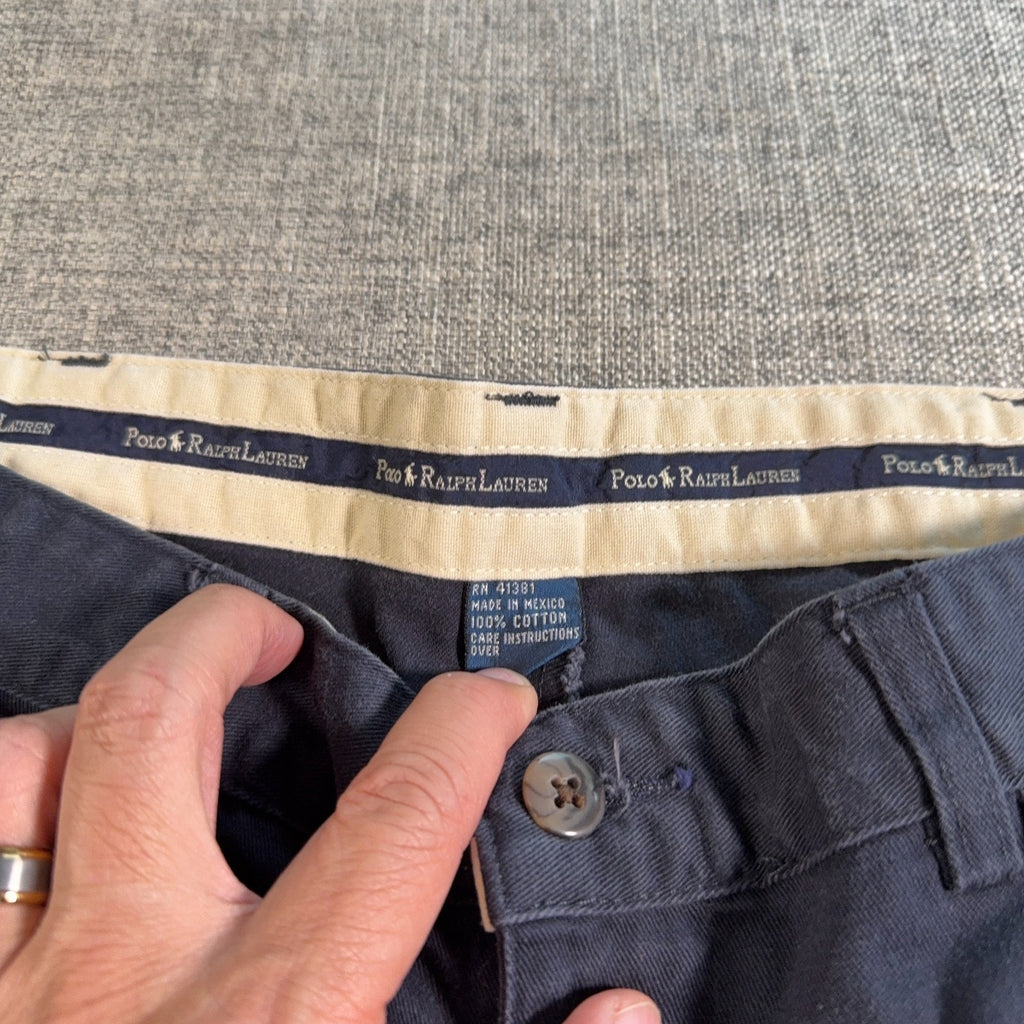 Polo Ralph Lauren Polo Chino Shorts Mens 33 Navy Pleated Cotton 7” Inseam