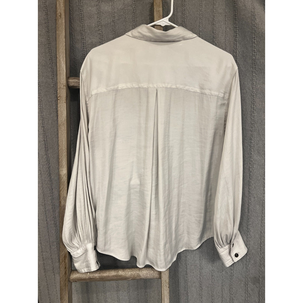Banana Republic Womens L Gray Satin Button Shirt Long Sleeve Office Minimalist