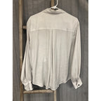 Banana Republic Womens L Gray Satin Button Shirt Long Sleeve Office Minimalist