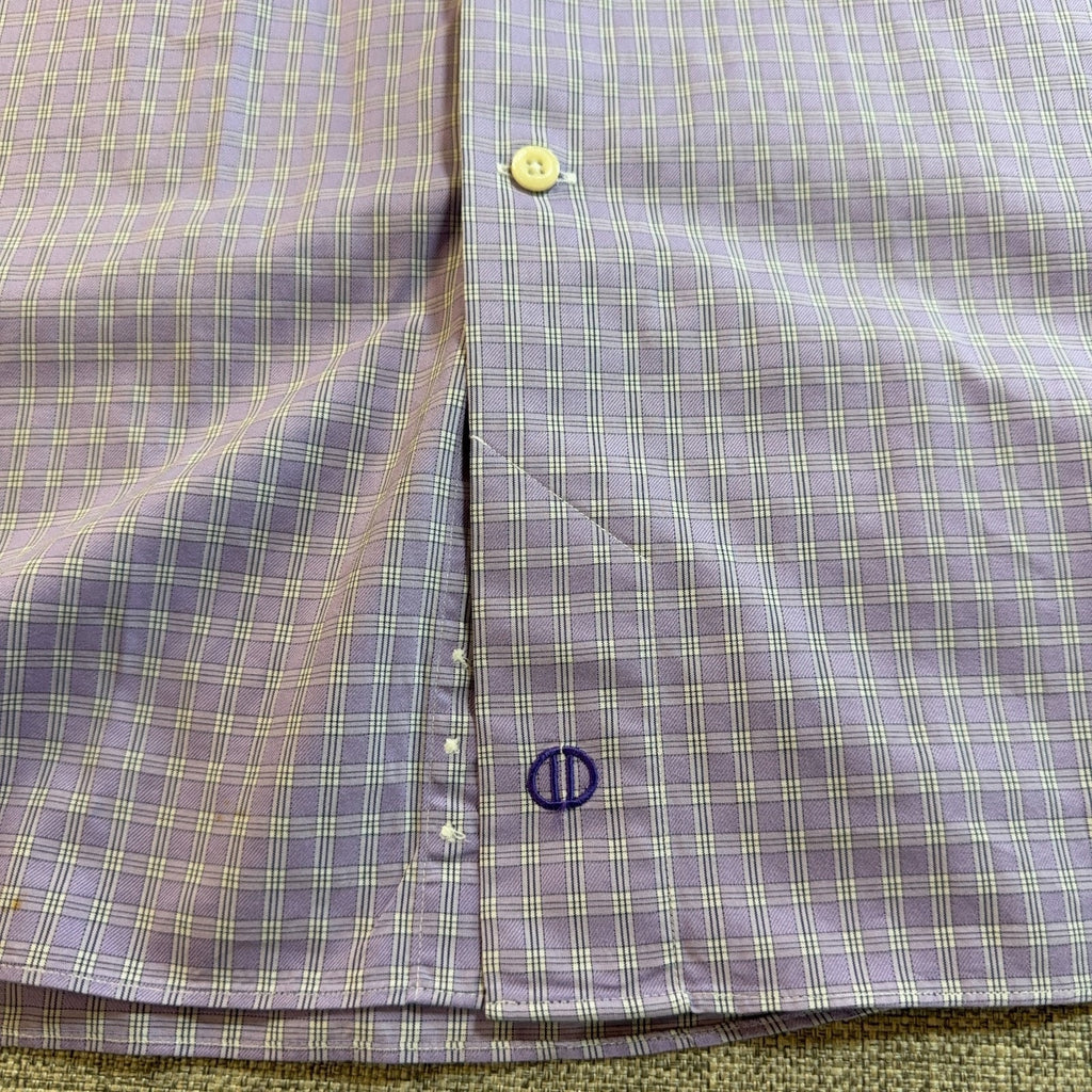 David Donahue Trim Fit Dress Shirt Mens 16.5 34/35 Purple Plaid 100% Cotton