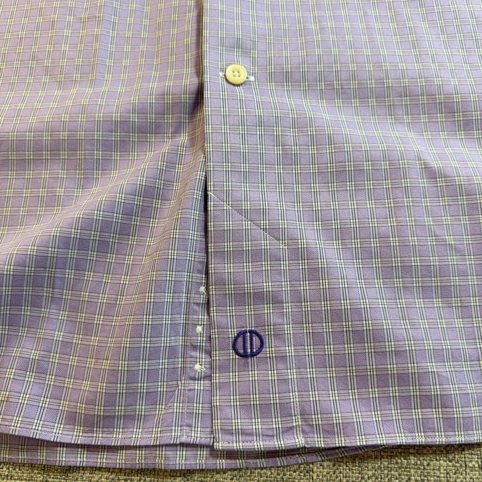 David Donahue Trim Fit Dress Shirt Mens 16.5 34/35 Purple Plaid 100% Cotton