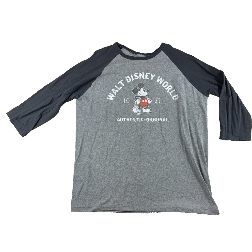 Disney Parks Walt Disney World 1971 Mickey Mouse Raglan Shirt Mens XL Gray