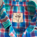 Hollister Flannel Shirt Large Teal Blue Red Plaid Long Sleeve Button Up