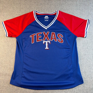Majestic Texas Rangers Women's M Glitter V-Neck Baseball Shirt MLB