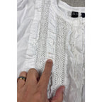 MNG by Mango White Lace Pleated Ruffle Blouse Women's US 10 Long Sleeve