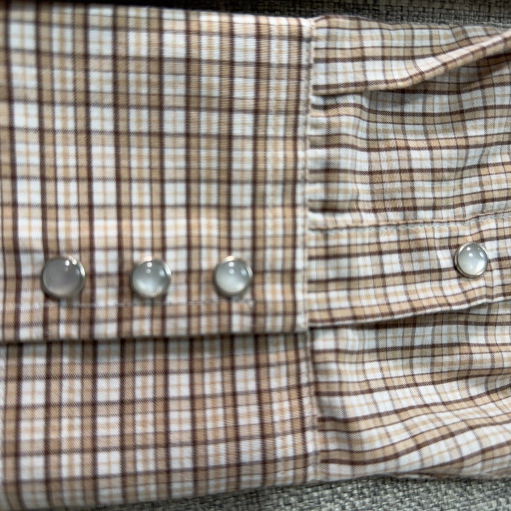 Panhandle Slim Western Shirt Mens 16.5 36 Large Tall Brown Plaid Pearl Snap