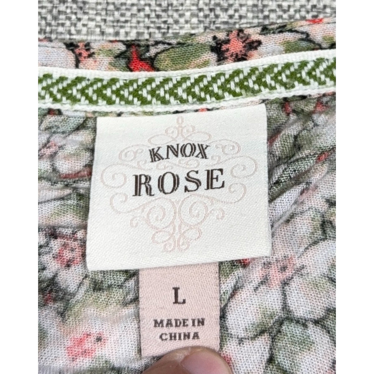 Knox Rose Dress Womens Large Green Pink Floral Boho Tassel Tie Rayon Border Prin