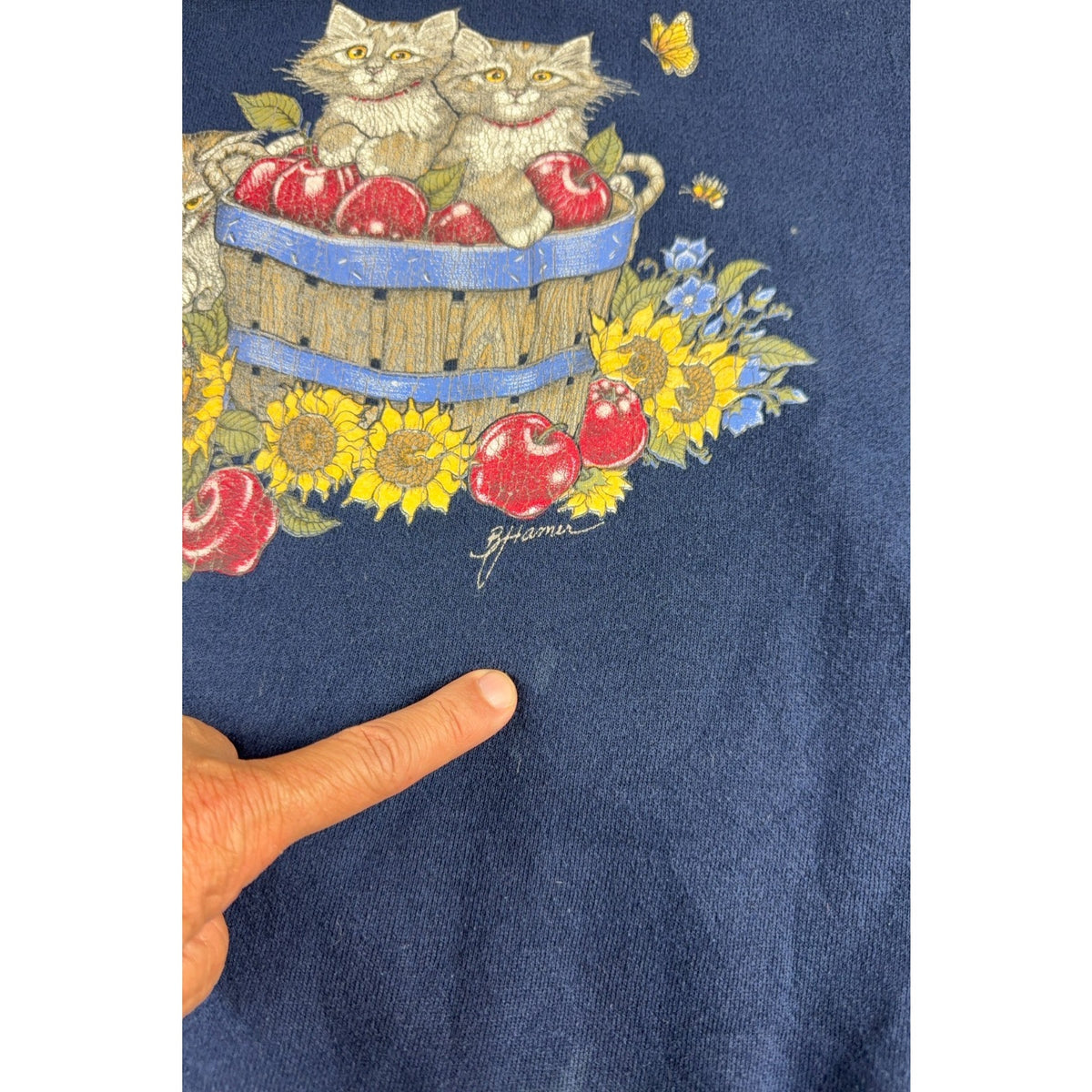 Vintage 90s Morning Sun Cat Sweatshirt XL Jerzees USA Apple Basket Collared