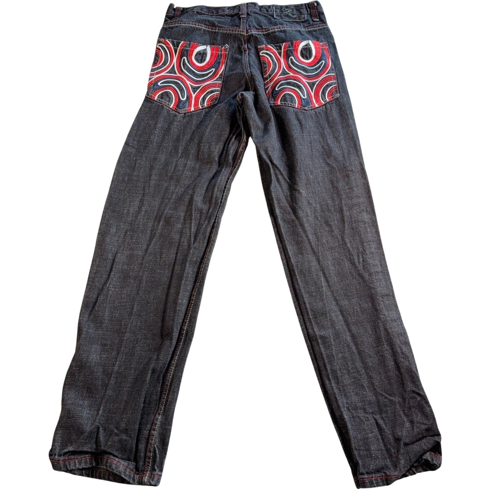 Refuse Life Style Denim Jeans Mens 34 Black Y2K Embroidered Pockets Streetwear