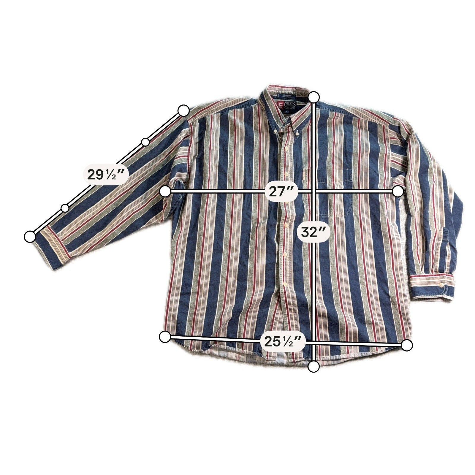 Vintage Style Chaps Ralph Lauren Shirt Mens XL Striped Button Down Cotton