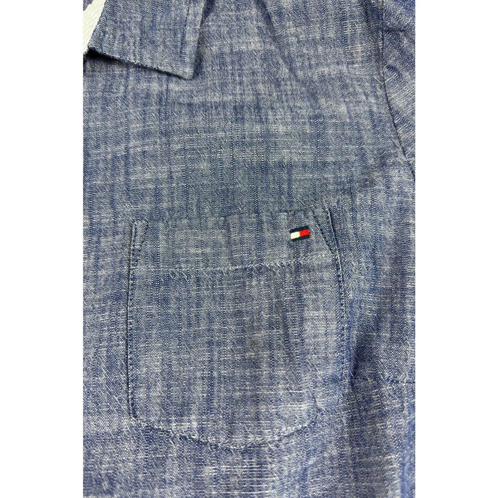 Tommy Hilfiger Womens Chambray Shirt Large Blue Roll Tab Sleeve Classic Fit