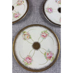 Antique PM Moschendorf Bavaria Hand Painted Rose Plates Set 6 Gold Rim 1895-1910