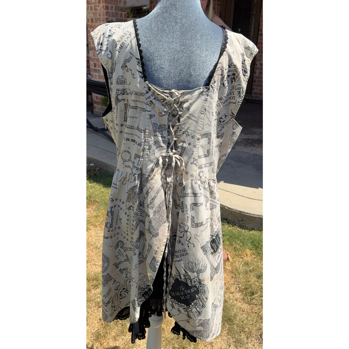 Handmade Harry Potter Marauders Map Dress Womens L XL Lace Up Cottagecore