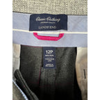 Lands' End Women's 12P Gray Pink Windowpane Plaid Mid Rise Trouser Pants