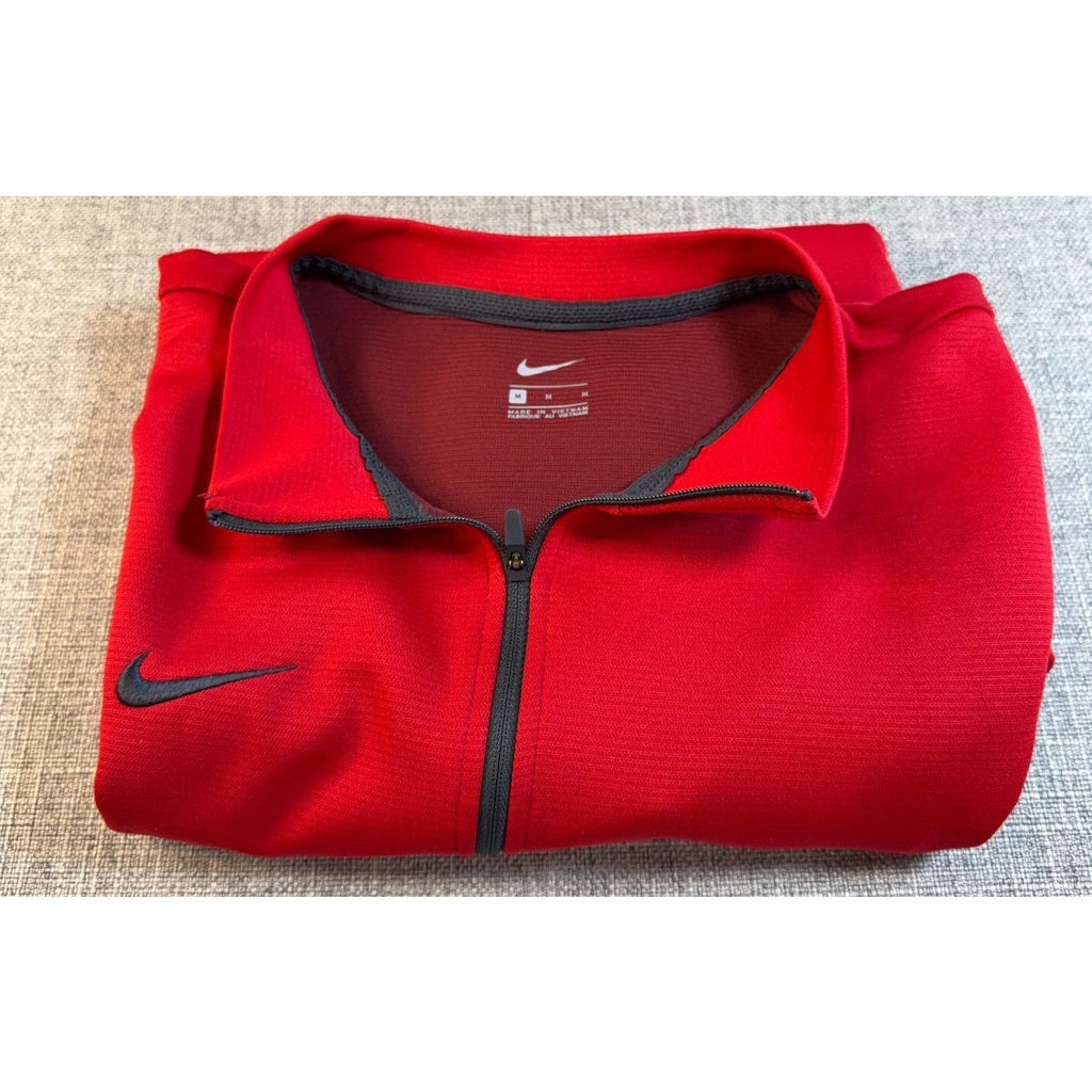 Nike Men M Red Black Colorblock 1/4 Zip Athletic Pullover Thumbholes