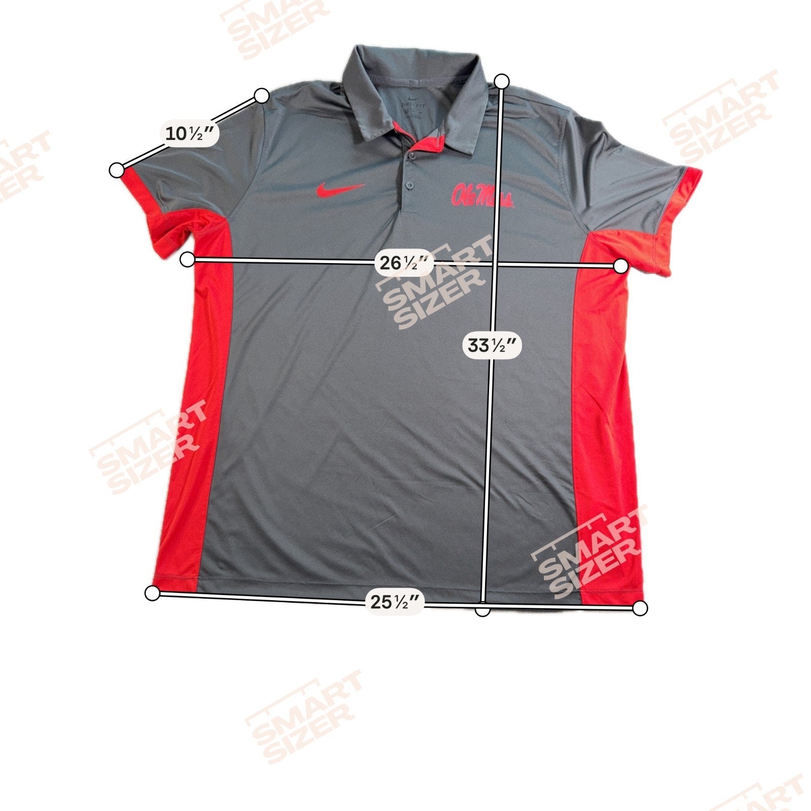 Nike Ole Miss Rebels Polo Shirt Mens 2XL Gray Red Dri-FIT NCAA Golf Performance