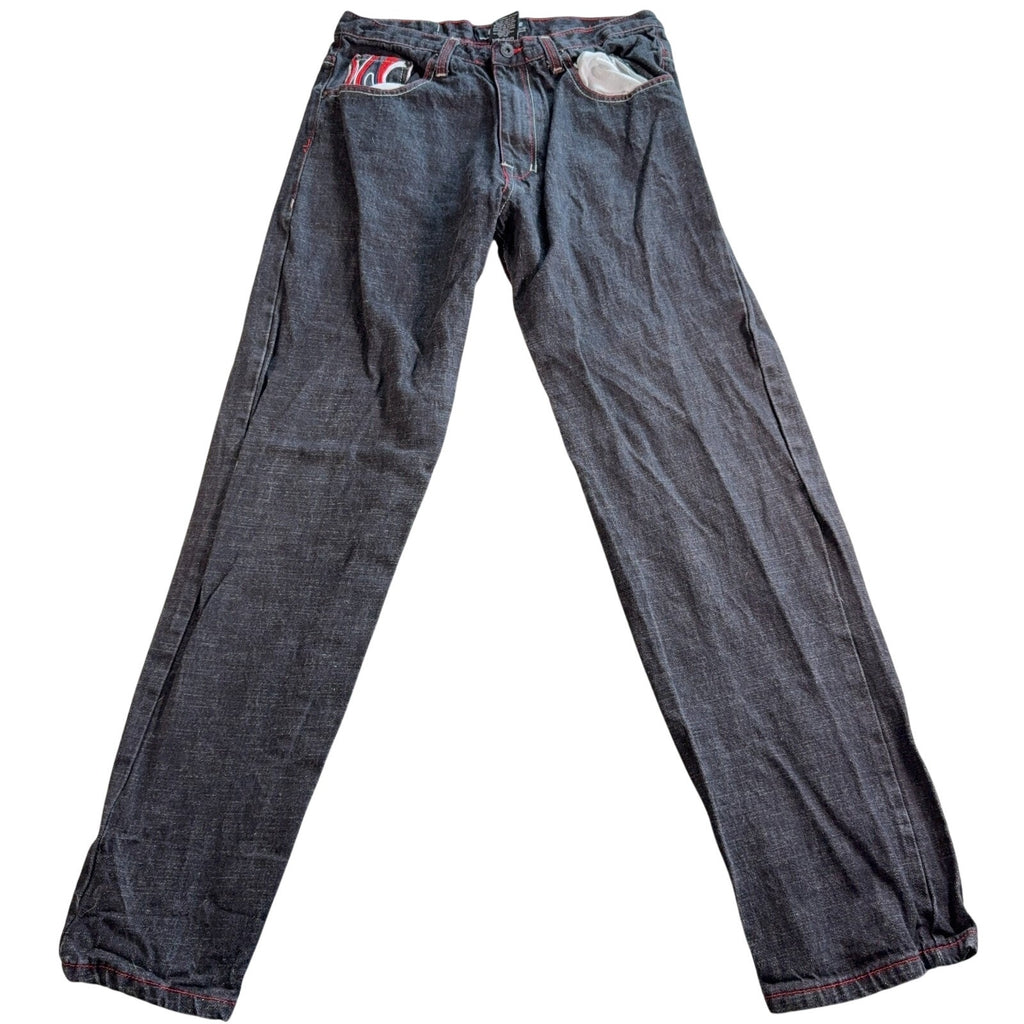 Refuse Life Style Denim Jeans Mens 34 Black Y2K Embroidered Pockets Streetwear