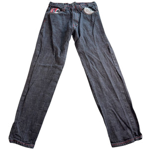 Refuse Life Style Denim Jeans Mens 34 Black Y2K Embroidered Pockets Streetwear