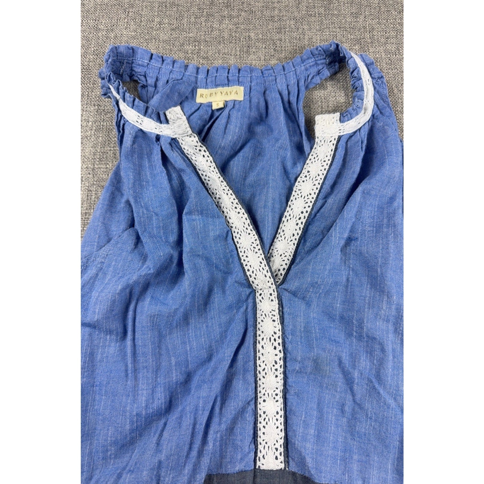 Ruby Yaya Blue Maxi Dress S Boho Embroidered Tiered Sleeveless Resort