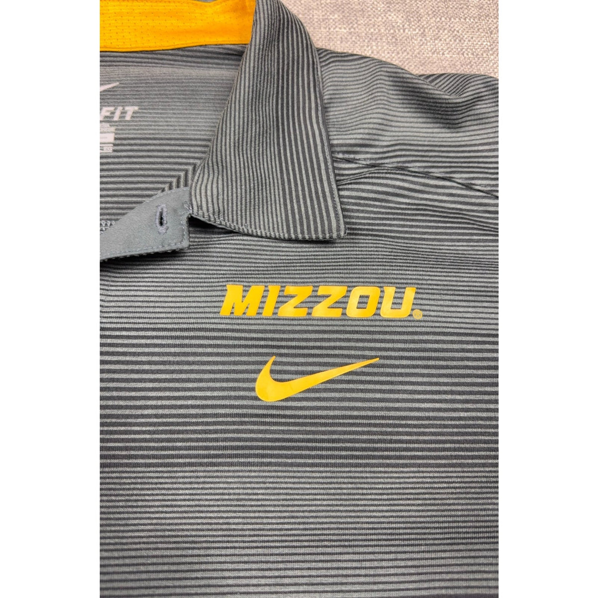 Nike Dri Fit Mizzou Missouri Tigers Polo Shirt Mens XL Gray Striped Golf