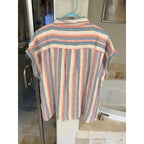 Orvis Womens XL Linen Blend Striped Shirt Lightweight Button Up Coastal Top NWT