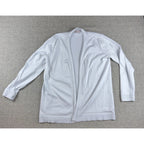 Carolyn Taylor Cardigan XL White Open Front Long Sleeve Cable Trim Rayon Blend