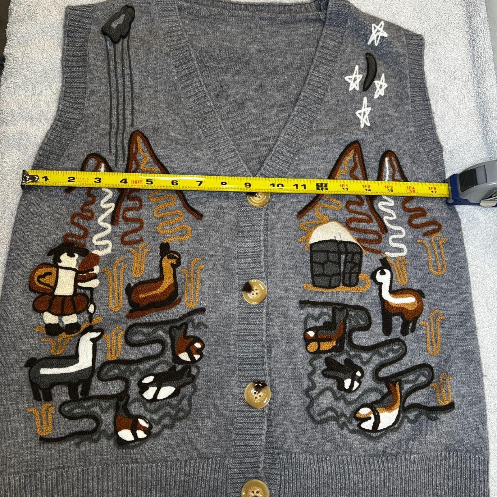 Handmade Whimsical Embroidered Sweater Vest Grey Cottagecore