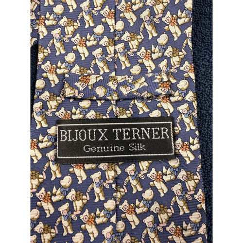 Bijoux Terner Teddy Bear Novelty Tie Genuine Silk Blue Cute Vintage Necktie