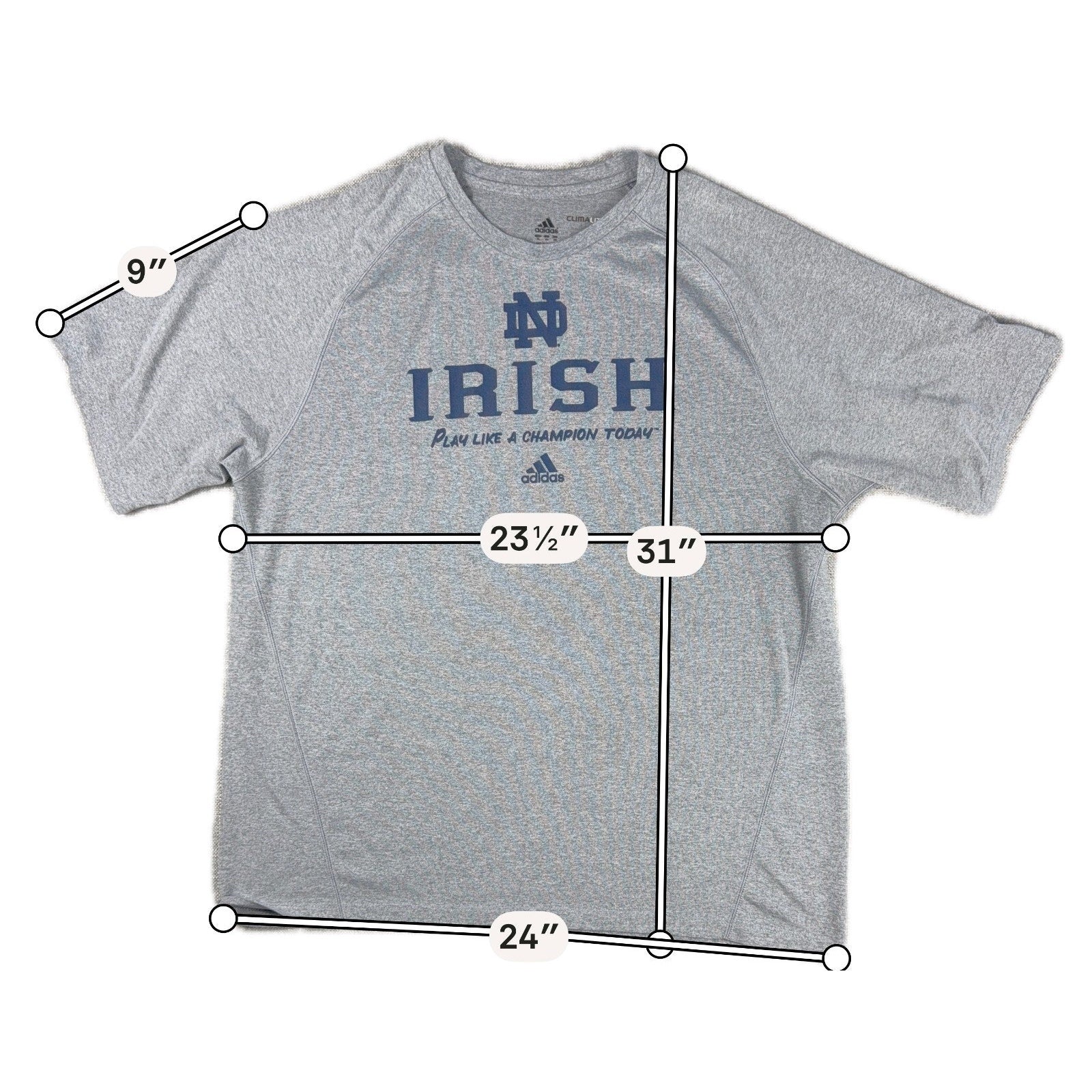 Adidas Notre Dame Fighting Irish Shirt Mens XL Gray ClimaLite Champion NCAA