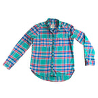Hollister Flannel Shirt Large Teal Blue Red Plaid Long Sleeve Button Up