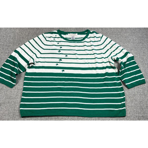 Maurada St Patrick's Day Sweater Womens 1X Green White Shamrock Striped