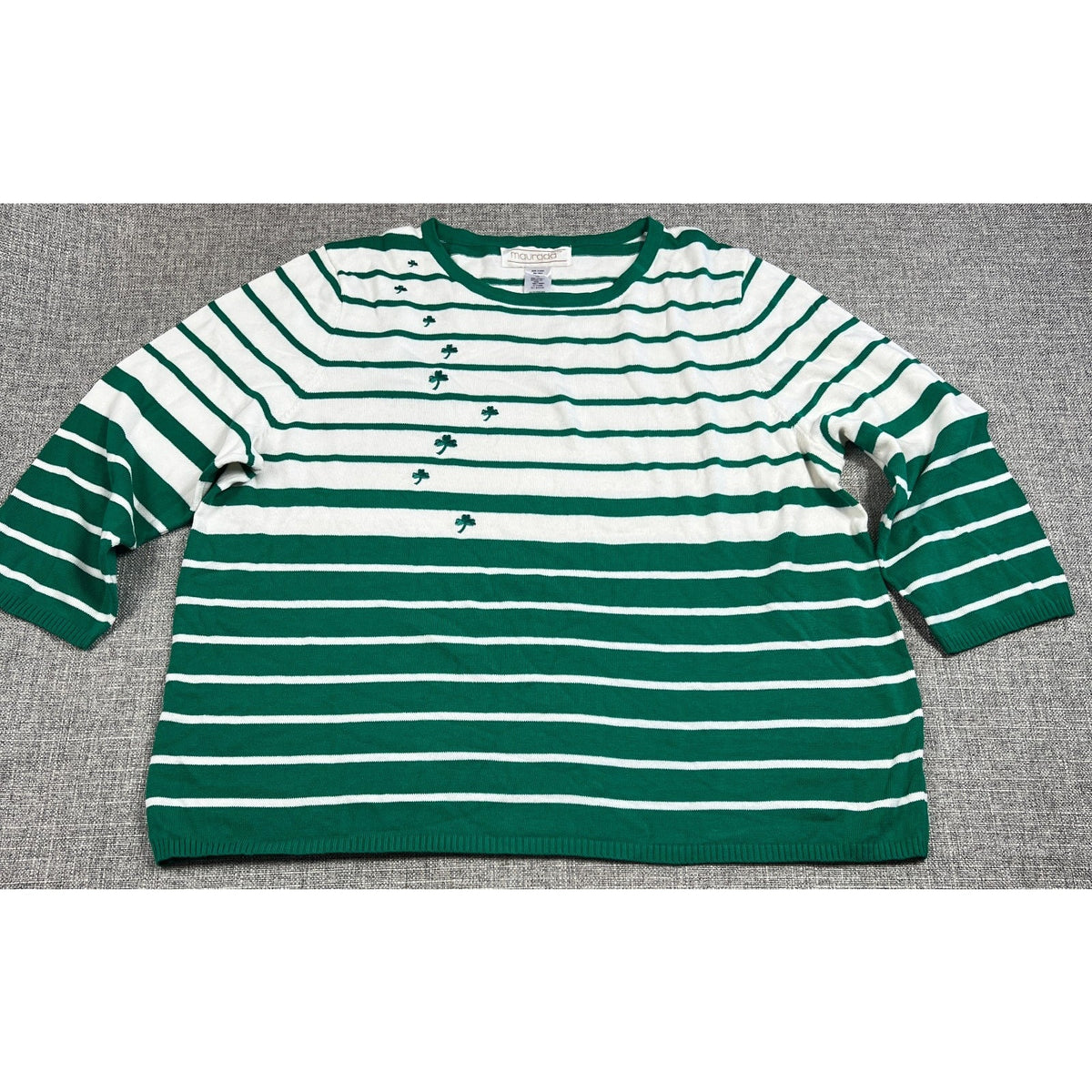 Maurada St Patrick's Day Sweater Womens 1X Green White Shamrock Striped