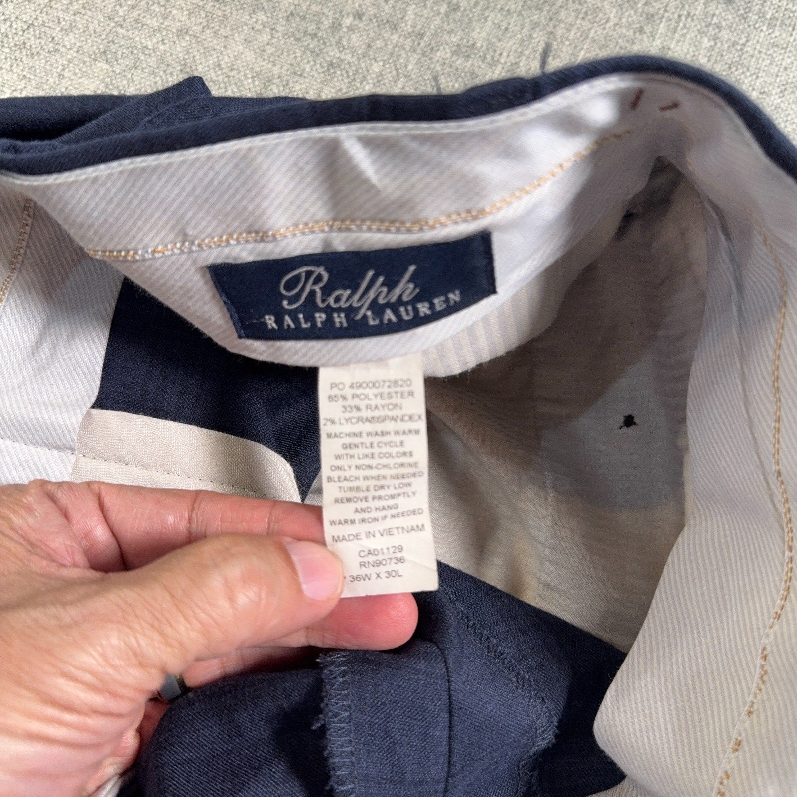 Ralph Lauren Mens Dress Pants 36x30 Navy Plaid Pleated Cuffed Stretch