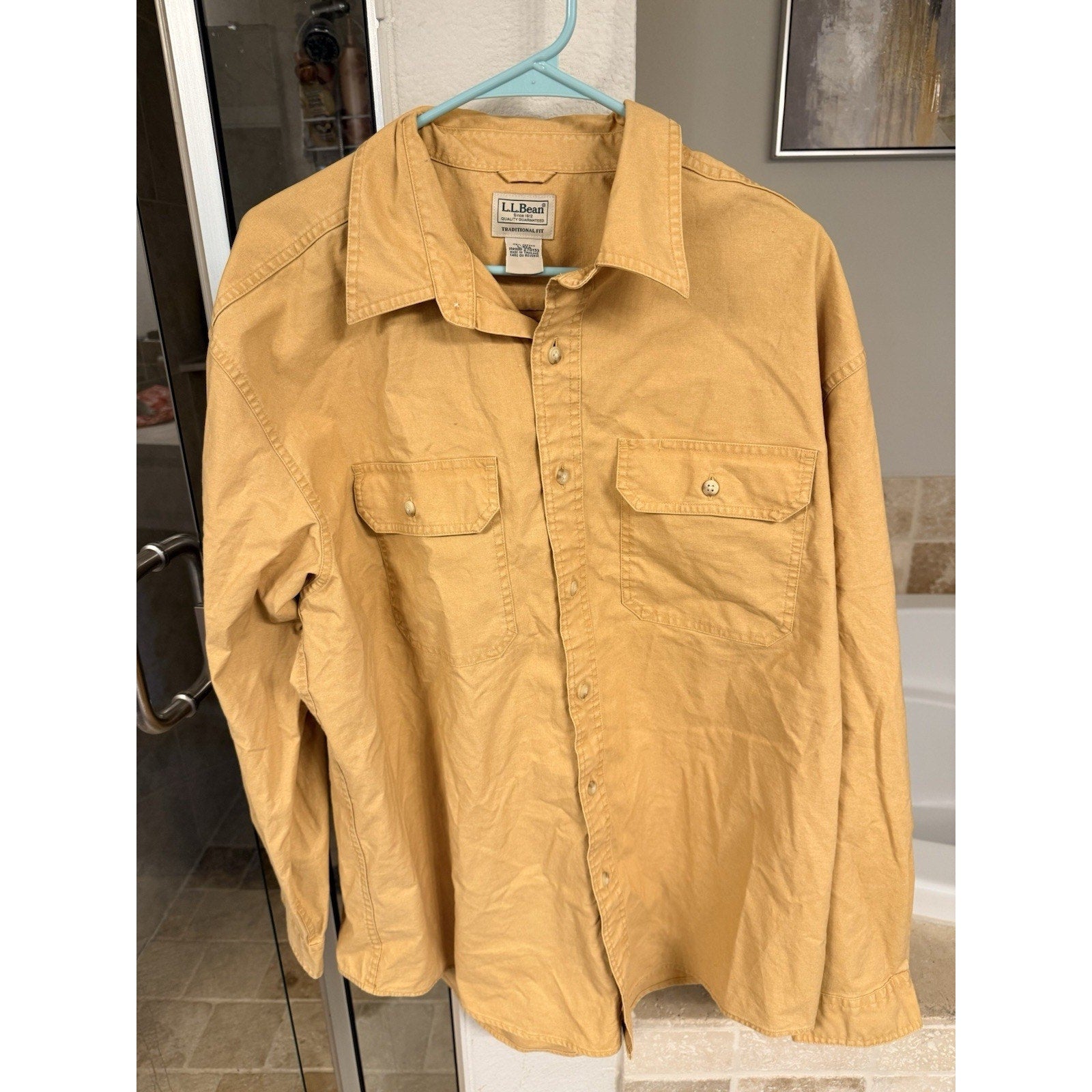 L.L. Bean Mens Large Traditional Fit Shirt Yellow Cotton Button Front Workwear