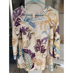 Chico’s Size 2 Colorful Floral Open Knit Sweater Lightweight 3/4 Sleeve Boho