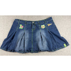 Old Skool Denim Pleated Mini Skirt Womens 20 Y2K Patch Neon Stitch Plus Size