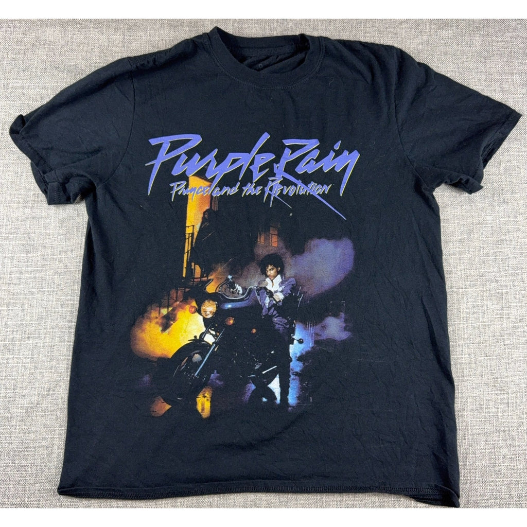 Prince Purple Rain T Shirt Mens M Black Motorcycle Album Graphic Music Tee