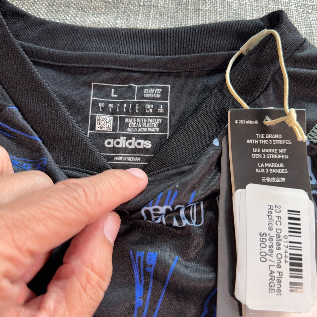 FC Dallas adidas 2023 One Planet Jersey Men’s L Black MLS AEROREADY NWT