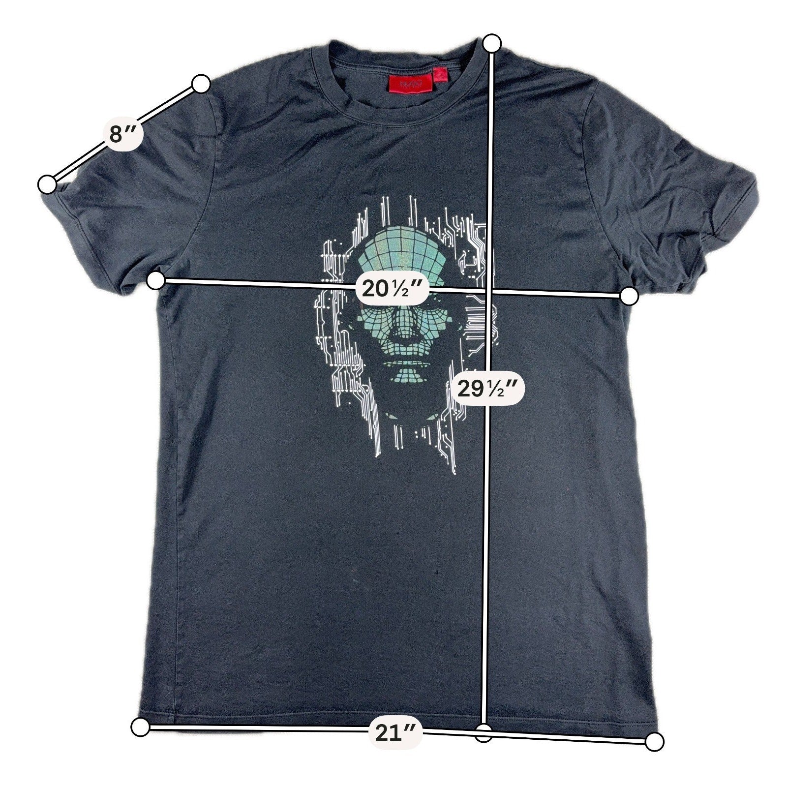 HUGO Hugo Boss Mens Black Graphic T Shirt Skull Circuit Tech Tee Red Label S