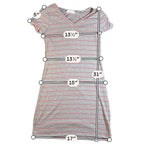 Pink Rose Striped Ribbed Mini Dress Gray Red White V Neck Short Sleeve Y2K
